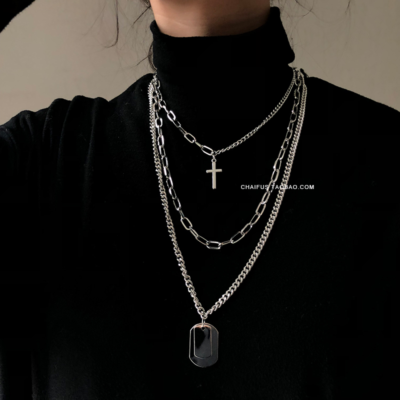 Achai X61 ins cold wind European and American personality hip-hop men and women couples multi-layer cross necklace sweater chain