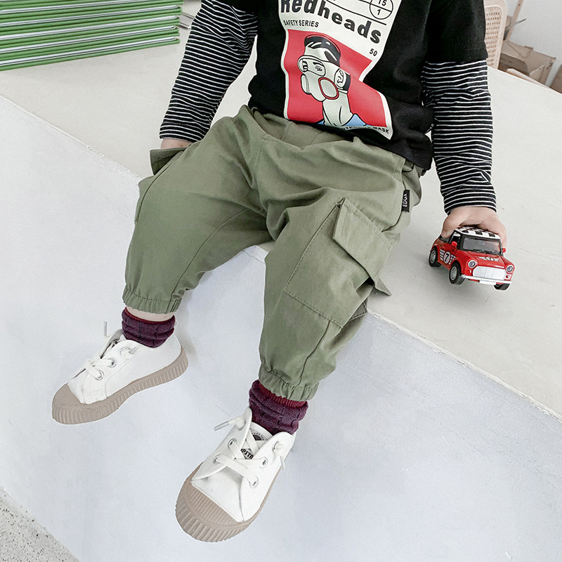 (Broken Yard clear cabin) Boy handsome gas baby boy fit pants Children's pants Sub-fall Children's spring and autumn Ocean Wave Pants