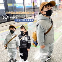Boy Garsuede thickened suit Children Korean version Winter dress Chauer Air TB Wind Childrens baby Winter Machia Three sets in winter