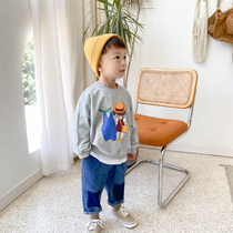 Loose-ins wind ~ Korean version of childrens clothing cute blouses spring and autumn male and female children baby round collar cartoon sweatshirt 2021 autumn clothes