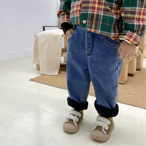 Boy gush jeans BABY BOY PANTS WINTER THICKENING INTEGRATED SUEDE KOREAN VERSION FOREIGN AIR CHILDREN ADD SUEDE PANTS