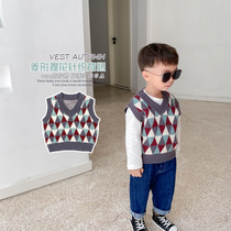 Practical 100 lap-up ~ baby waistcoat spring autumn outside wearing Korean version children knit sweater vest boy 1-3-year-old Kamshoulder