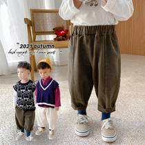 Version Popcorn ~ Boy Autumn Clothing Baby Pants Spring Autumn Casual Pants Pure Color Loose 100 Hitch Street Turnip Pants Tide