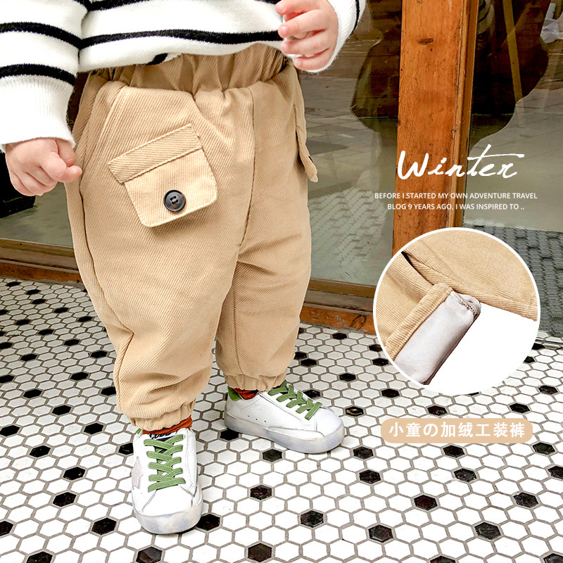 Boys ' overalls plus velvet cigarette tube pants tide children's winter wear handsome baby tide children's clothing autumn and winter thickened pants