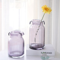 Purple Glass Vase Table Flower Arrangement Living Room Nordic Decoration Furnishing Prototype Board Room Wide Open High-end Hand Floral