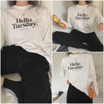 Ordered mocostreet Korean 22 spring basic letter color round neck long-sleeved T-shirt