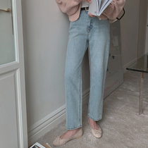 moocobling Korea 21 winter new casual light color system washed up skinny jeans long pants