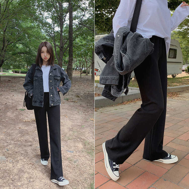 mocobling Korea 21 autumn new simple casual elastic high waist loose wide leg pants