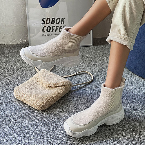 Lagirl Korea 20 Winter New Casual Comfort Plus Suede Warm Socks Shoes