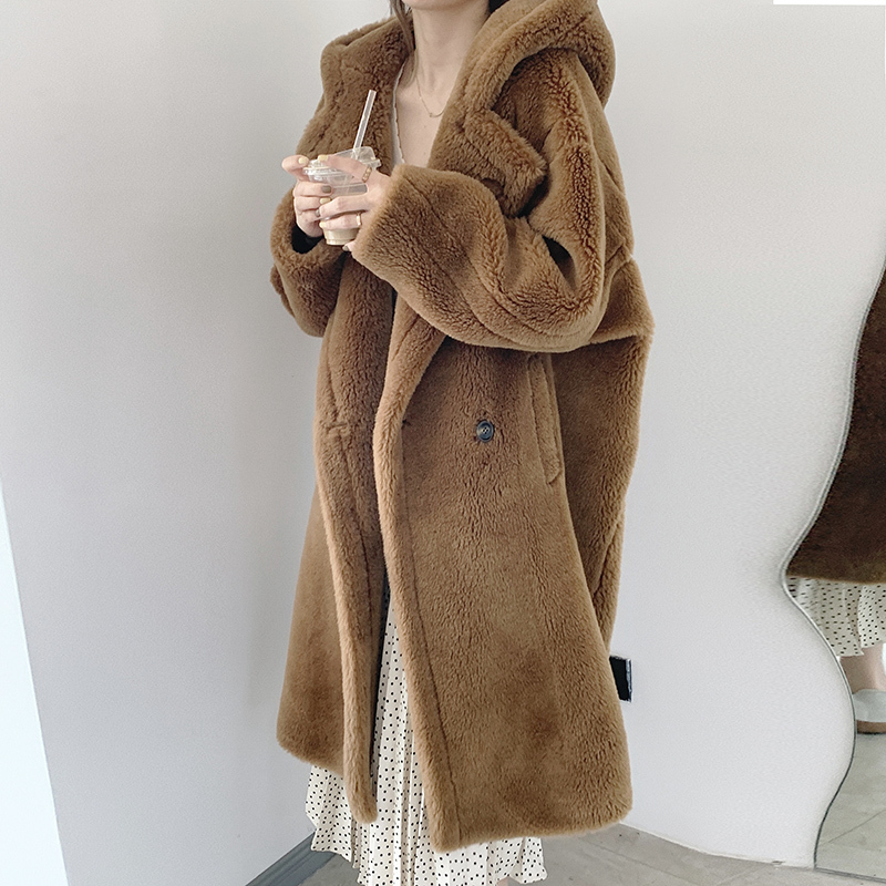 2024 New Autumn and Winter Teddy Bear Coat, Lamb Wool Shearling Hooded Fur Jacket, Mid-Length Style for Young Women