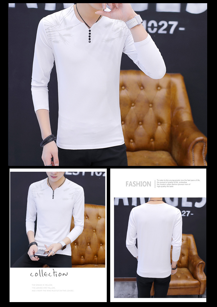 Mùa thu và mùa đông thời trang mới in áo thun dài tay thoáng khí và thoải mái ấm áp cho nam co giãn áo thun cotton mỏng giản dị polo áo