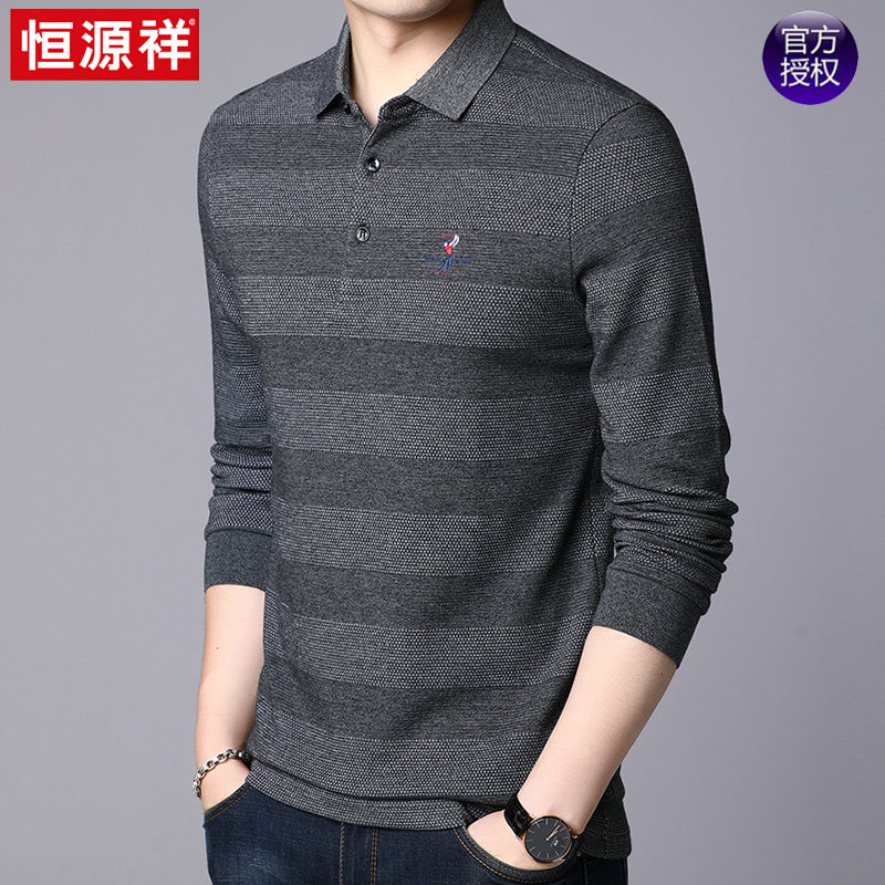 Hengyuanxiang long-sleeved T-shirt men's spring and autumn loose large size middle-aged men's business casual dad lapel polo shirt