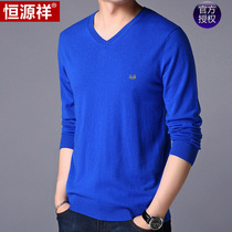 Hengyuanxiang spring 100% pure wool sweater season solid color young and middle-aged warm V neck men sweater knitted base shirt