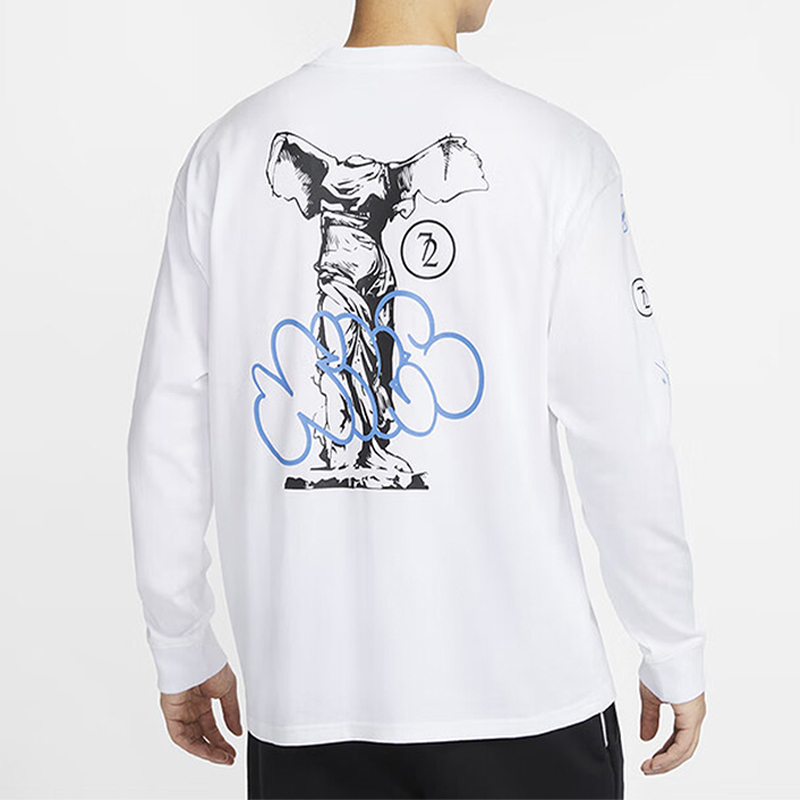 Nike Men's Round Neck Casual Loose Knitted Breathable Pullover Long Sleeve T-Shirt Hj3306-492-100 Nike Men's Round Neck Casual Loose Knitted Breathable Pullover Long Sleeve T-Shirt Hj3306-492-100