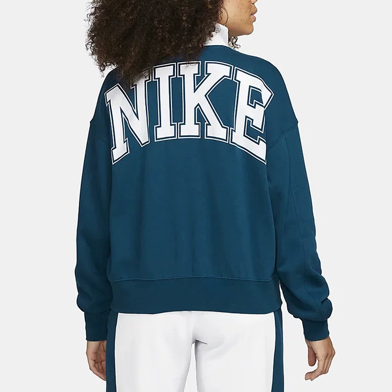Женская худи с половиной молнии NIKE, спортивный повседневный ретро стиль, рабочая одежда, длинные рукава, толстый хлопок TDQ6944-460