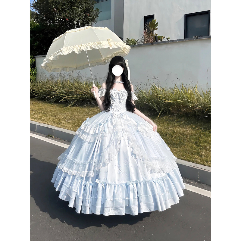 Super Fairy Adult Ceremony Dress 2026 New Model Student Lolita Princess Dress with Intricate Craftsmanship in Light Blue with Large Floral Design Long Gown Super Fairy Adult Ceremony Dress 2026 New Model Student Lolita Princess Dress with Intricate Craftsmanship in Light Blue with Large Floral Design Long Gown