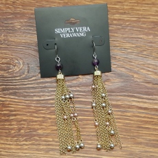 Серьги 欧美外贸设计师品牌紫水晶原矿石珠纤美流苏别致个性耳环坠饰品