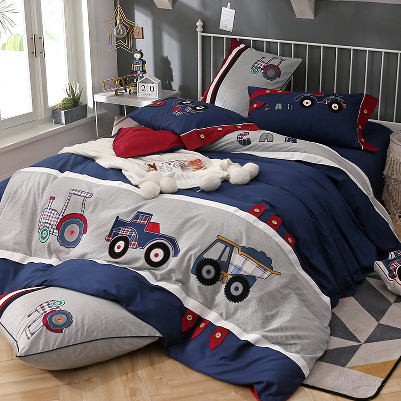 Full cotton four sets of pure cotton three-piece bed students 1 5 1 8m bed linen single double male car cartoon