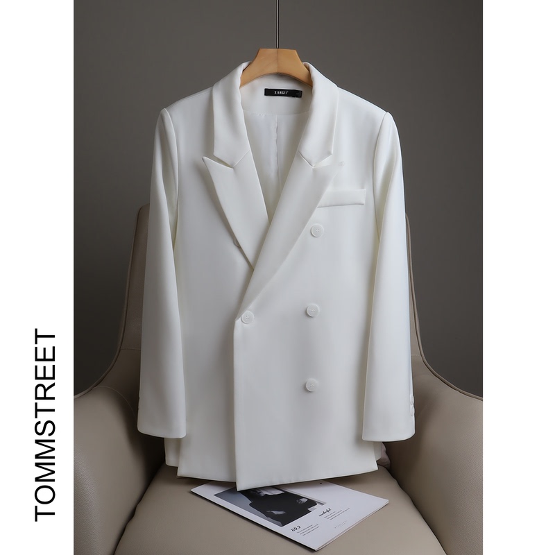 Tomm 2024 New Women's Blazer, Spring and Autumn Design, Niche White Drapey Casual Korean Style Double-Breasted Tomm 2024 New Women's Blazer, Spring and Autumn Design, Niche White Drapey Casual Korean Style Double-Breasted