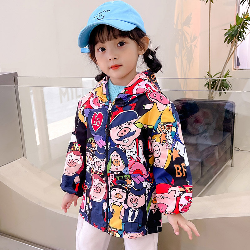 Girl Waterproof Hood Coat Long Sleeve Autumn Winter Down Clothing Anti Dirty Protective Clothing Cute Drawing Apron Baby Eating Apron Pocket