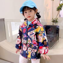 Girls waterproof coat long sleeve and winter feather jacket cute painting apron baby eating scarves pocket