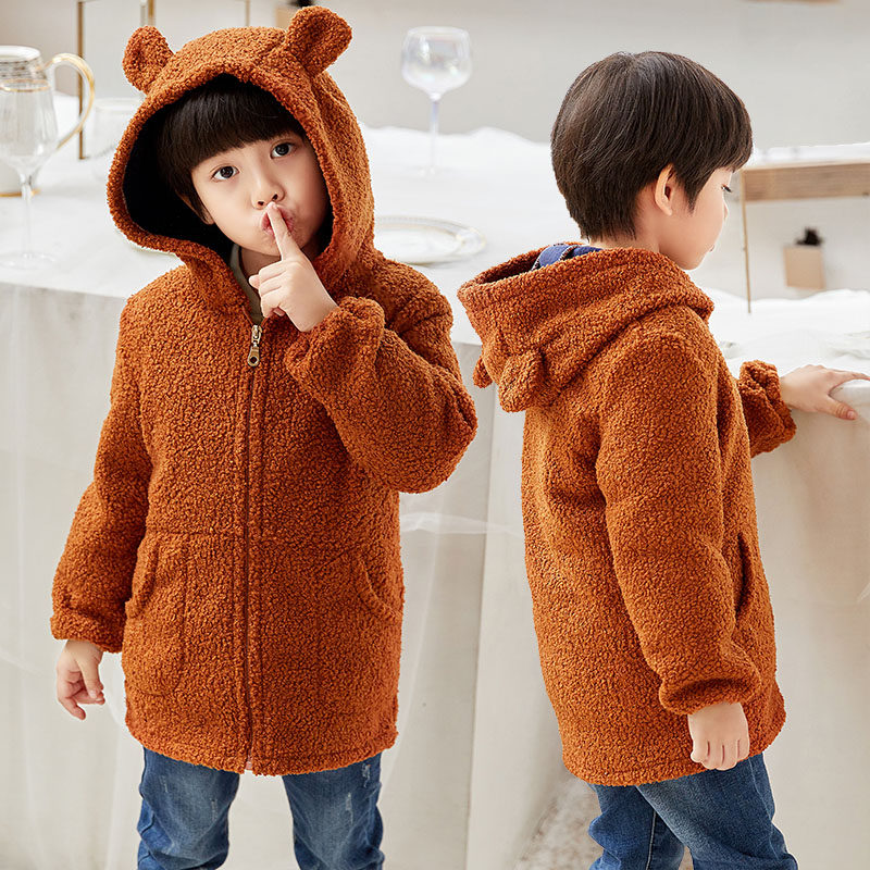 Baby Teddy Suede Hood Boy Winter Set Down Clothing Hood Hooded Jacket Kid Long Sleeve Bracelet for Eating Clothing