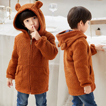 Baby teddy velvet overcoat boy winter jacket blouse jacket children long sleeve zipper eating bib