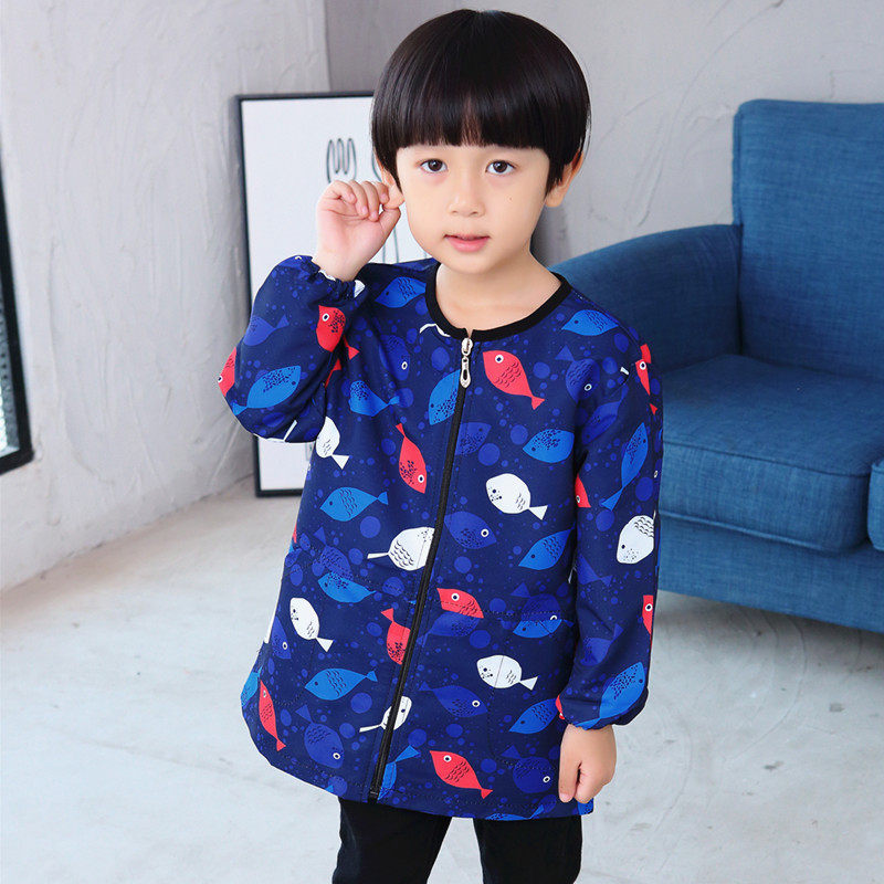 Children Waterproof Hood Coat Long Sleeves Drawing Apron Boy Down Clothing Anti Dirty Hooded Sweatshirt Baby Zipped Jacket Autumn Winter-Taobao