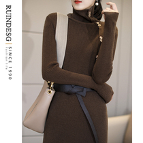 RUINDESG sweater 2020new autumn and winter a-shaped high collar knitted dress women's inner belt skirt