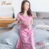 Nightdress nữ mùa hè bông hàng đầu dưa đầu có thể được đeo bên ngoài ngắn tay áo phần mỏng ngực lỏng pad sexy đồ ngủ Đêm đầm