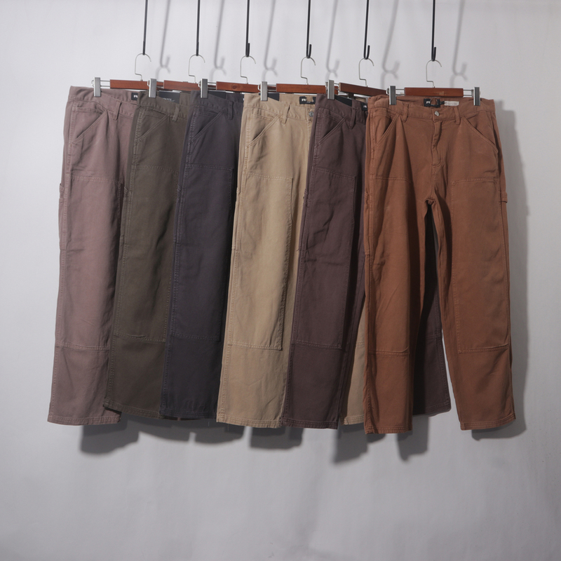 Men's Double-Knee Canvas Lumberjack Pants, Work Pants, Men's American-Style Denim Trousers with Side Straps, Straight-Leg, Vintage, Pure Cotton