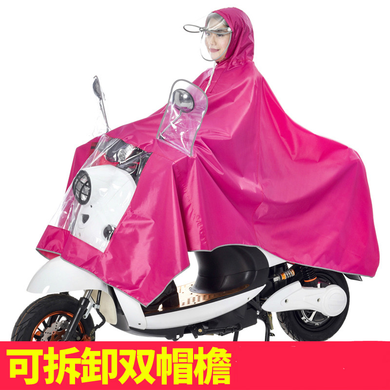 Motorcycle raincoat electric vehicle raincoat single increase thickened adult double hat brim men and women battery car poncho