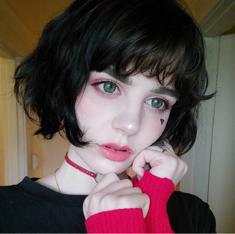 Wig female short hair black short curly hair bobo head buckle cute face repair wig air bangs net red collarbone hair