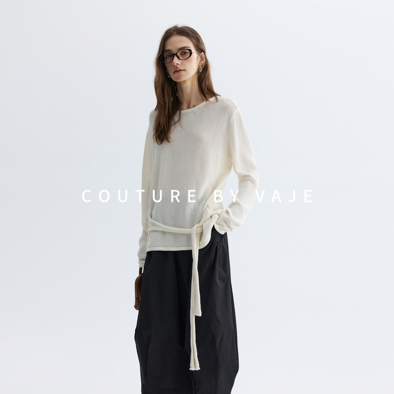 Vaje Design Is Eye-Catching, Unique, Beautiful and Stunning, Very Attractive Knit Sweater Top for Women, Korean Style Outfit, White Sweater