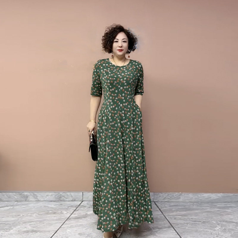 中老年妈妈夏季新款时尚大码显瘦碎花连衣裙舒适台湾纱气质长裙子