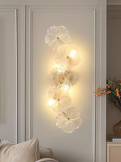 Bedside Wall Lamp, Light Luxury Bedroom Lamp, French-Style Living Room Background Wall Atmosphere Lamp, Creative Room Master Bedroom Wall-Mounted Lamp, Flower Design