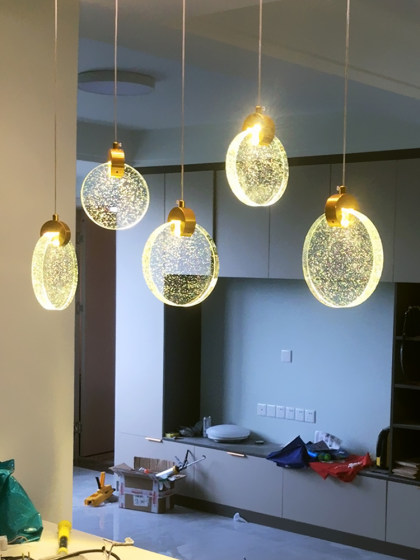Restaurant Chandelier with Three Heads, Creative Light Luxury Crystal Bar Counter Long Line Lamp, Trendy Minimalist Dining Table Strip Light, Modern Simple
