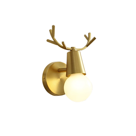Light Luxury Bedroom Bedside Wall Lamp, All-Copper Antler Lamp, Living Room Tv Background Wall Lamp, Corridor Aisle Creative Wall Lamp