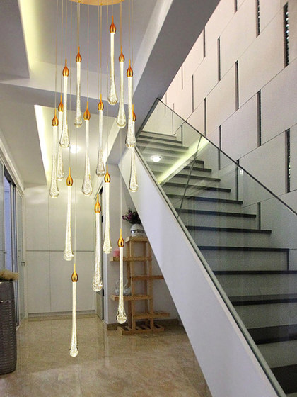 Staircase Chandelier Modern Minimalist Dining Room Lamp Creative Personality Living Room Duplex Rotating Villa Staircase Crystal Chandelier