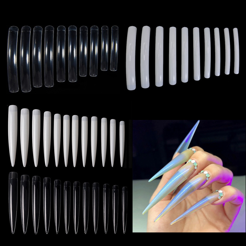 Emminail Nail Art Tips, Flat Tips, Craft Nail Pieces, Nail Art Long Nail Pieces, Stage Nails, Transparent White Natural Nails