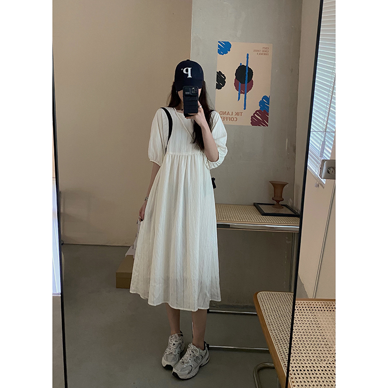 HHYEEE white dress 2021 new summer and Korean version waist loose puff sleeves gentle wind first love fairy skirt
