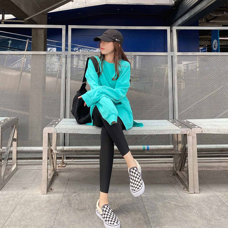 HHYEE sweater women's 2021 new loose tide round neck Western style age-reducing pullover lazy style thin blue top