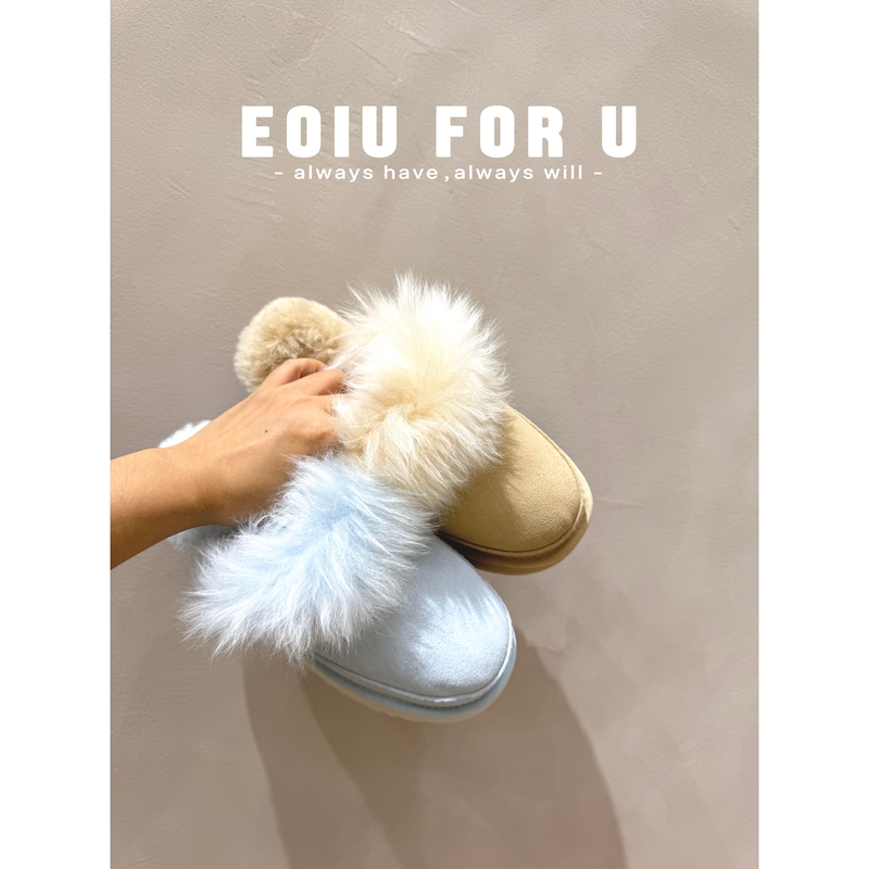 Eoiu 25-09 Export-Grade Australian Wool Thick-Soled Closed-Toe Half-Slipper Warm Long-Pile Snow Boots Slippers