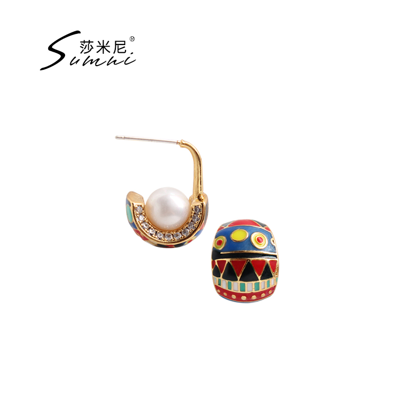 sumni Samini 18K gold-packed 925 silver Japanese style and wind painted earrings earrings female elegant artistic mystery