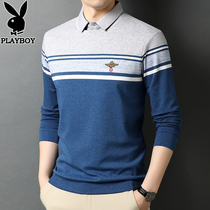 Playboy Shirt Collar T-shirt Men Long Sleeve Autumn Korean Fashion Color Knit Young Men Fake Two Pieces