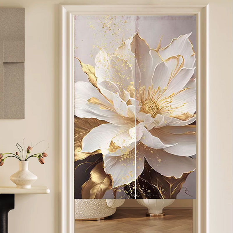 Decorative Partition Curtain Modern Gold Light Luxury High-End Peony Flower Leaf Divider Half Curtain for Room Bedroom Bathroom Home