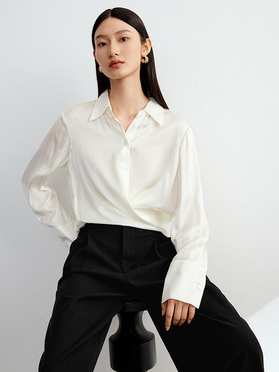 Disennis Satin-Acetat-Hemd 2025 Frühling und Herbst neues Pendler-Schnür-Einreiher-Revers-Langarm-Oberteil für Damen