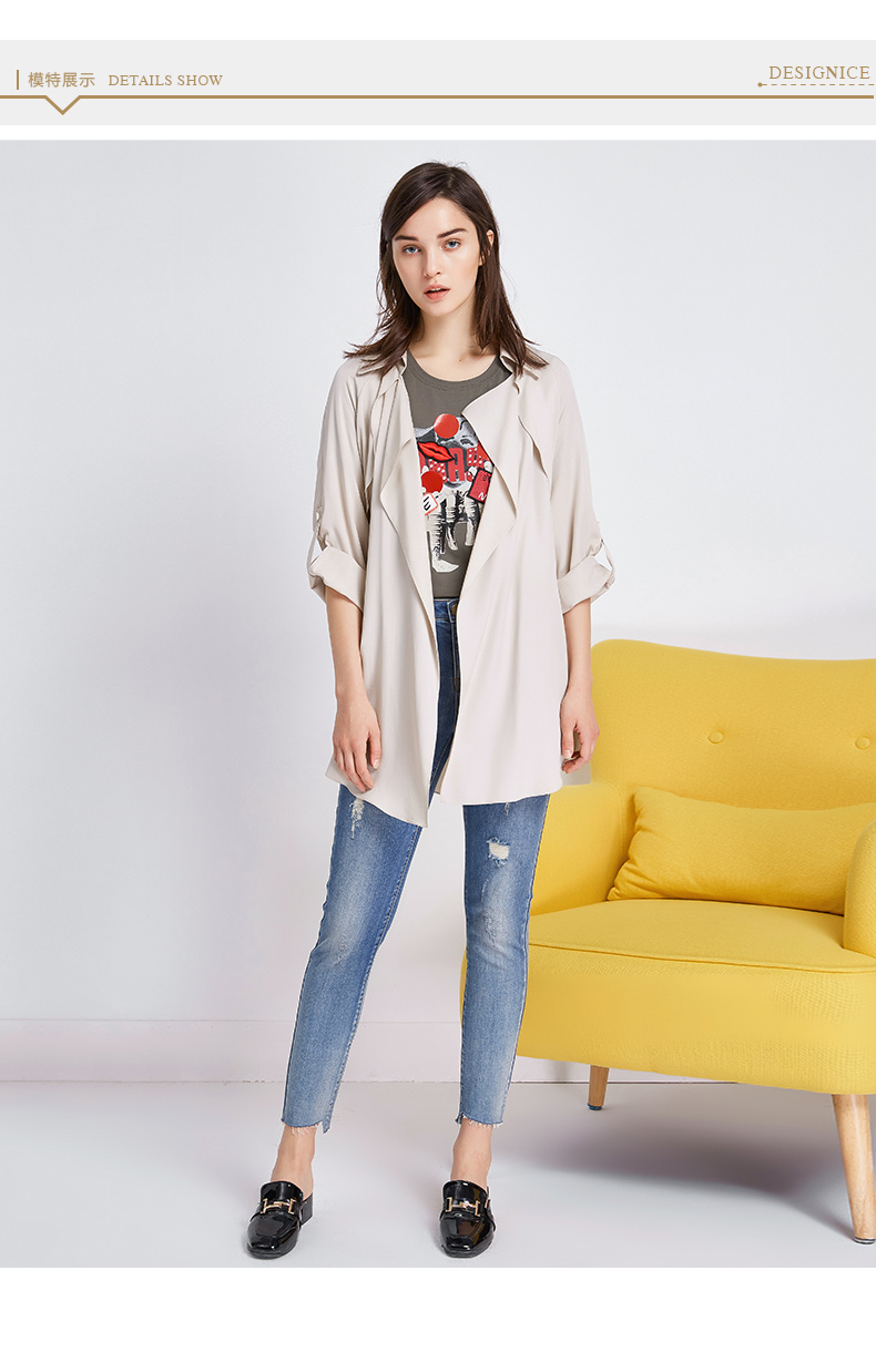 Desais mùa thu màu rắn Anh áo khoác gió thời trang không thường xuyên hem áo gió lỏng quần áo phụ nữ - Trench Coat mẫu áo khoác nữ đẹp