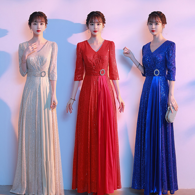 Large Choir Performance Clothing Female Adult Long Skirt Red Song Competition Recitation Host Evening Dress Adult Student Performance Clothing