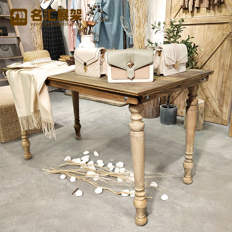 Pendulum Table Shelf rack Stand Water Table Combined Clothing Shop Retro Solid Wood High And Low Floor Style Display Cabinet shoe rack